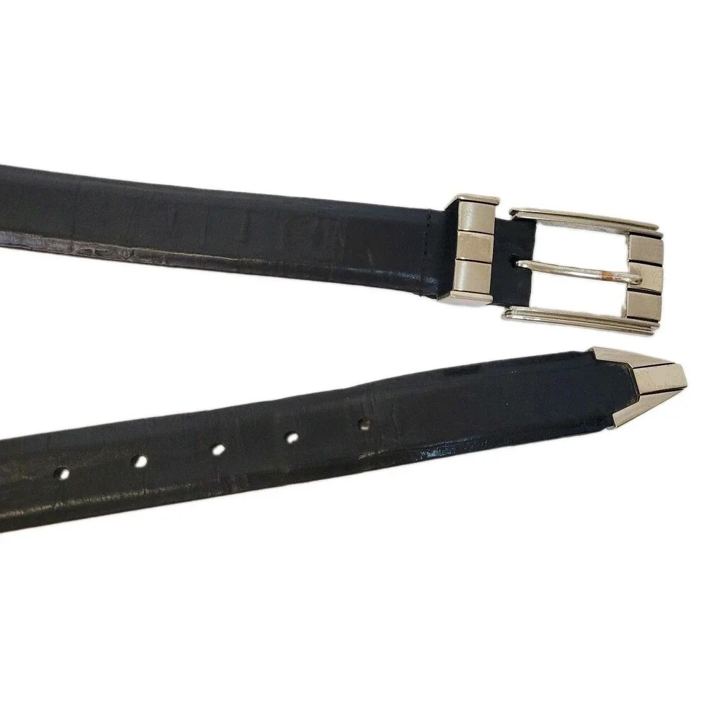 Johnston & Murphy Handcrafted Black Italian Leather Croc Embossed Belt